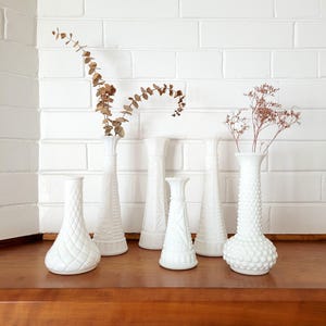 Set of 6 mismatched milk glass vases - Mix vintage white vases centerpiece wedding decor flowers