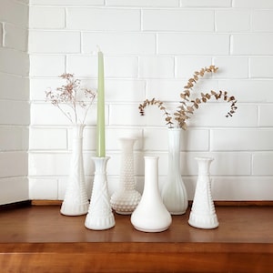 Set of 6 mismatched milk glass vases - Mix vintage white vases centerpiece wedding decor flowers