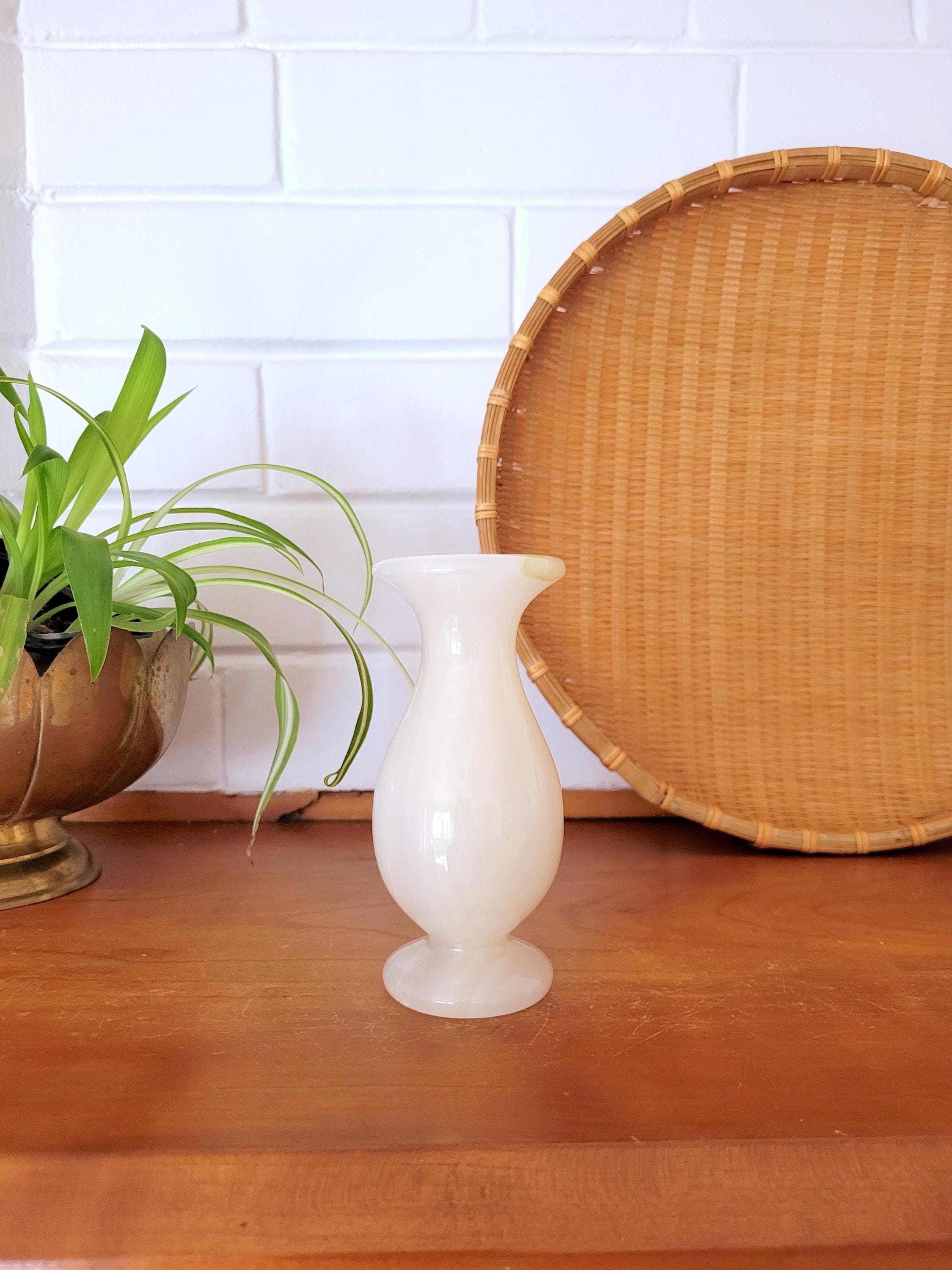 Vase Vintage Onyx Vert Et Marron - Poli, 8 Bourgeons, Bague Détail - Art De La Table