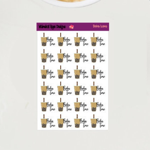 Boba Time Icon-Sticker Sheet//Daily Planner//Milk Tea//Happy Planner//Erin Condren