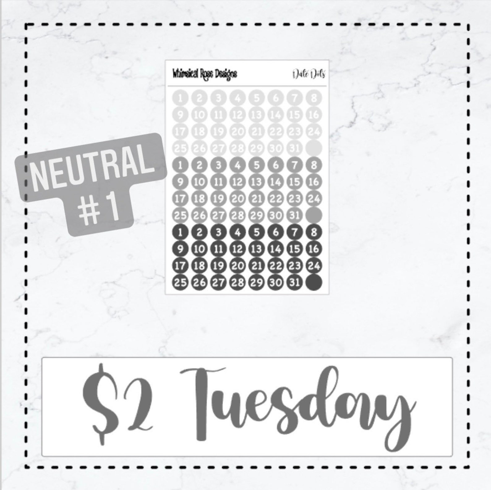 2 Dollar Tuesday Neutral Date Dots sticker Sheet daily Etsy