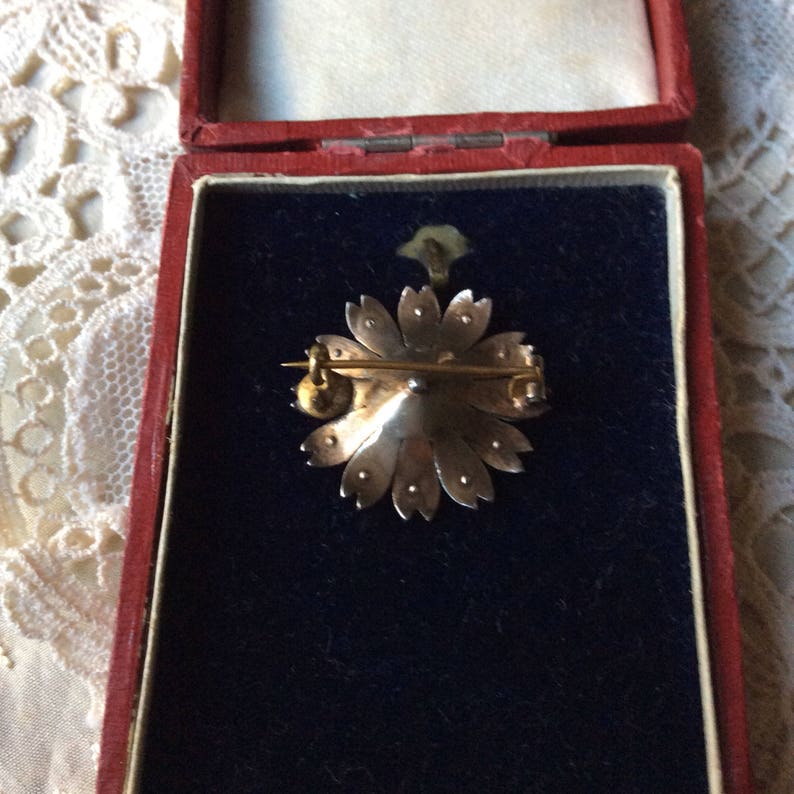 Nice antique jewelry Rose gold White stone ANTIQUE XIX STERLING Gold Brooch Authentic Antique brooch Silver from France