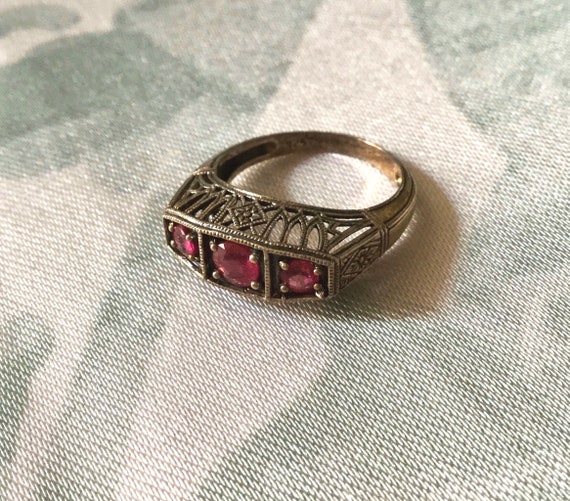 Victorian TRILOGY GENUINE RUBY Carved Sterling Ri… - image 7