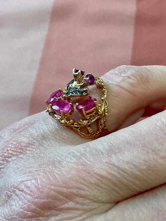 Exceptional RUBY GARNET 14K Rose GOLD/ Sterling R… - image 4