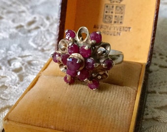 1800s ANTIQUE RUBY Vermeil SILVER Exceptional Ring-Natural Beautiful Ruby- Vermeil ,Carved Silver- Authentic Ruby Ring - from France