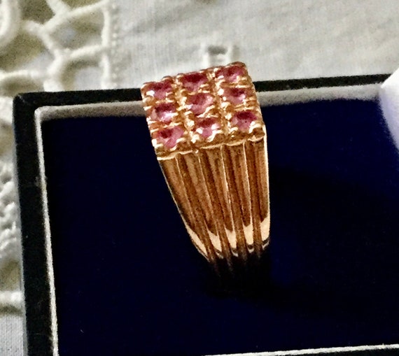 Bague Ancienne Art Déco Années 1930/40 En Argent Poinçonné Et Vermeil Rose - Taille 54 - Occasion Très Bon état