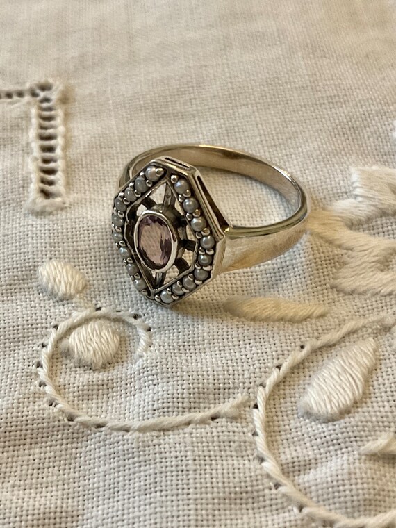 Victorian AMETHYST Seed PEARL Sterling Ring- Very… - image 4