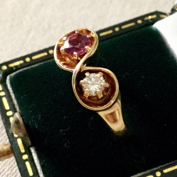 RUBY DIAMOND 18K GOLD Ring- Great Genuine Ruby - … - image 2