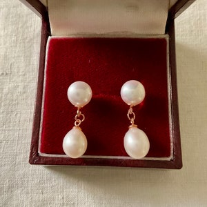 Vintage BAROQUE Genuine PEARL Rose GOLD Sterling Earrings-Natural White Pearl- Elegant Vintage Jewelry- Gold & Sterling silver- from France
