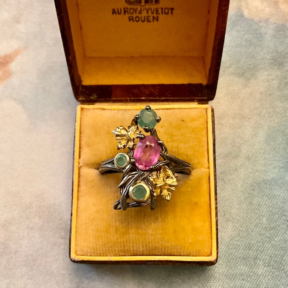 RUBY EMERALD GOLD & Sterling Ring- Uniqie Designe… - image 2