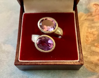 DOUBLE AMETHYST Sterling Vintage Ring - Splendid Original Design -Natural Amethyst  - Vintage - Art deco Ring from French