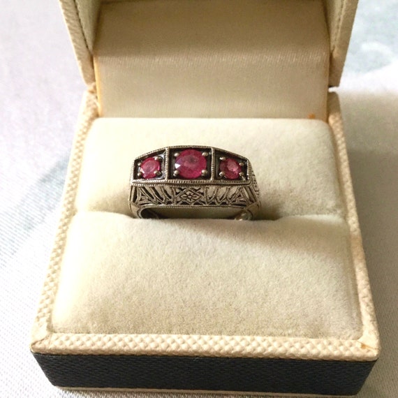 Victorian TRILOGY GENUINE RUBY Carved Sterling Ri… - image 5