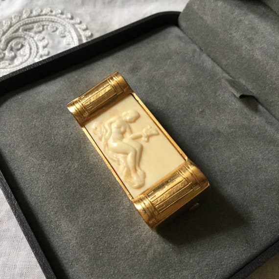 c1930 France ART DECO Carved BAKELITE Gold Plated… - image 3
