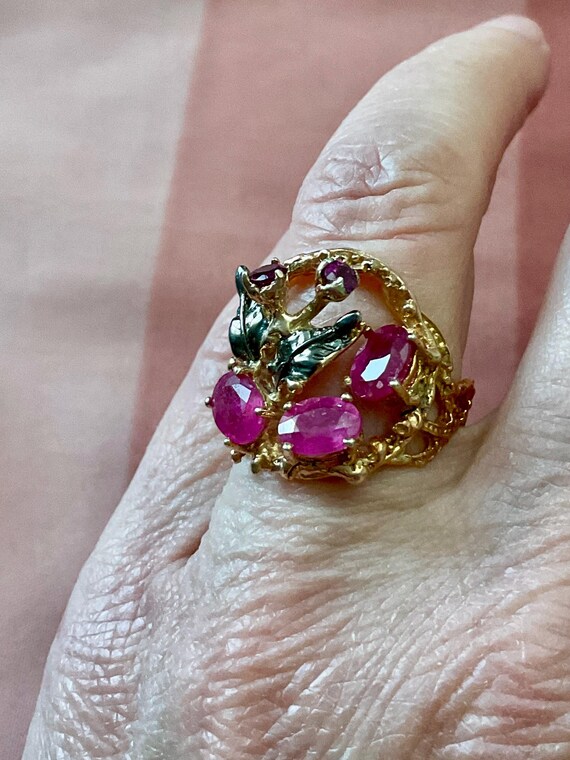 Exceptional RUBY GARNET 14K Rose GOLD/ Sterling R… - image 2