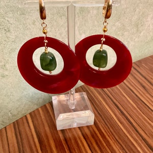 Art Deco rode bakeliet vergulde vintage oorbellen - prachtig design Haute Couture juweel - mooie vintage oorbellen uit Frankrijk