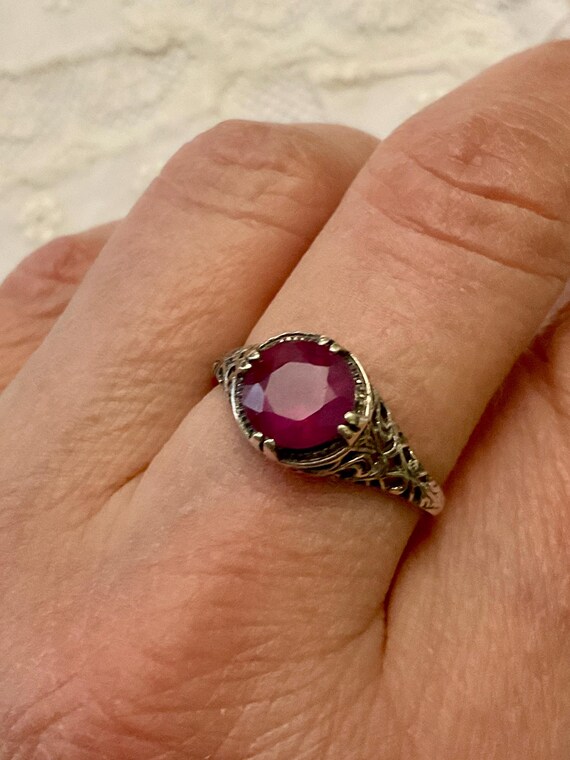 VICTORIAN Nice RUBY STERLING Ring - Fine Carved D… - image 4
