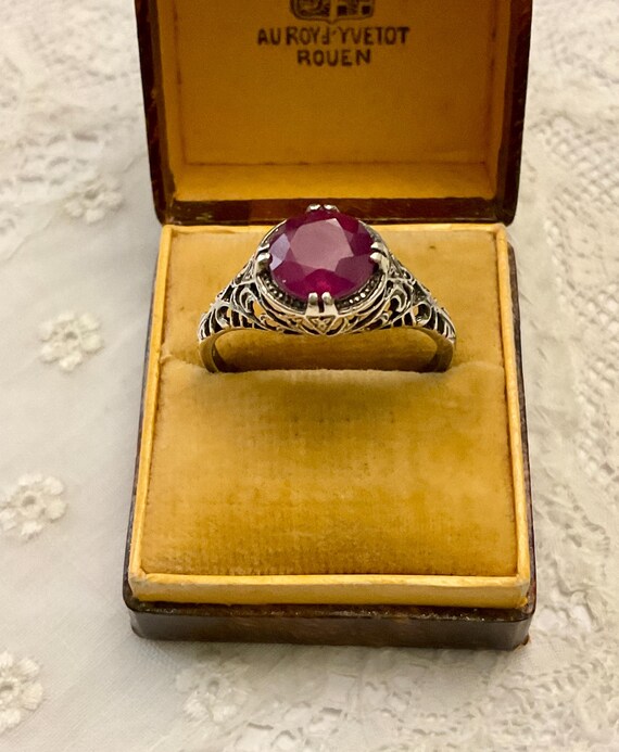 VICTORIAN Nice RUBY STERLING Ring - Fine Carved D… - image 10