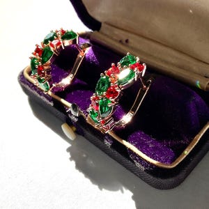 VINTAGE RUBY TOPAZ Rose Gold Plated Vintage Earrings- Very Nice Design Jewel- Vintage from France