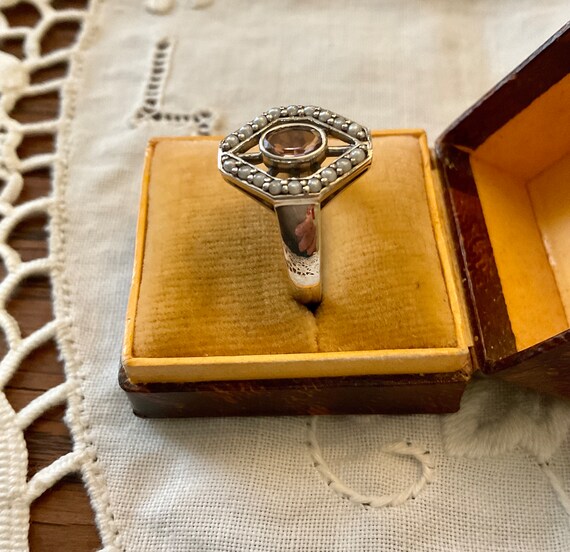 Victorian AMETHYST Seed PEARL Sterling Ring- Very… - image 8