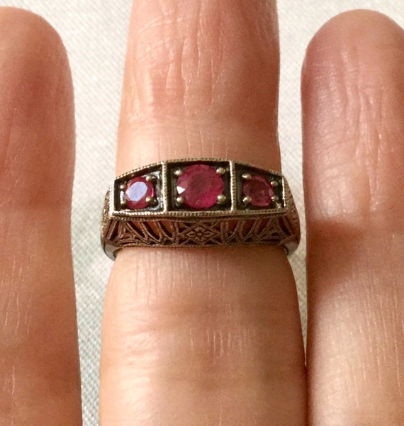 Victorian TRILOGY GENUINE RUBY Carved Sterling Ri… - image 2