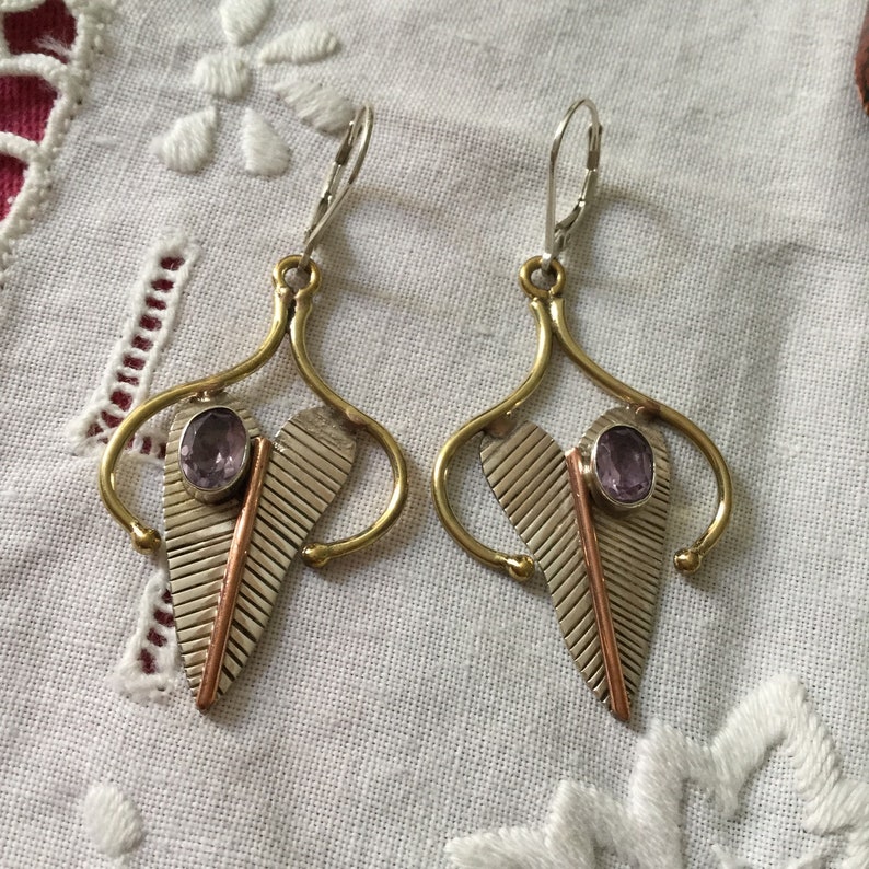 AMETHYST Sterling Vintage Earring - Modernist Original Designer Jewelry - Genuine Amethyst - Sterling silver- Design from France image 4