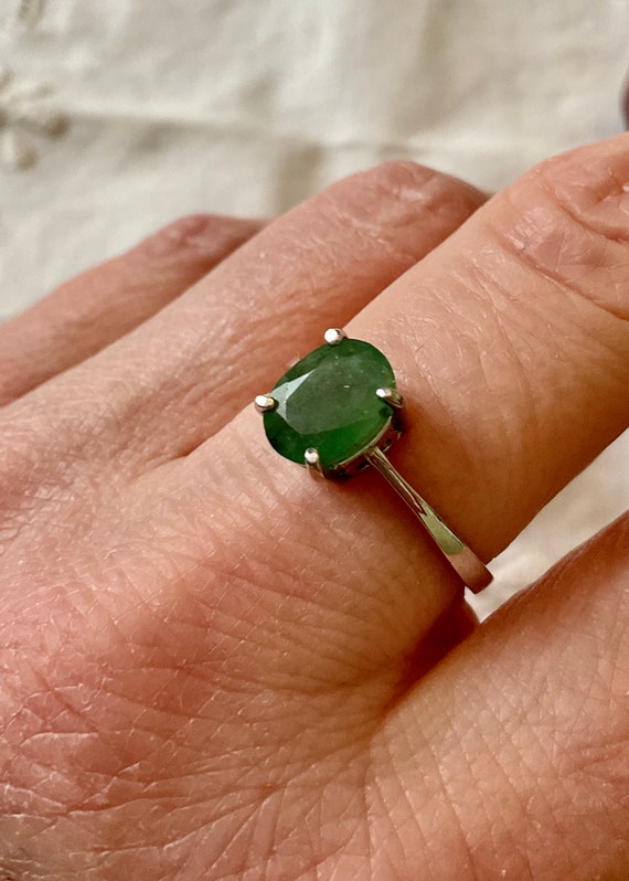 Exceptional GENUINE EMERALD White 14K Gold & STERL