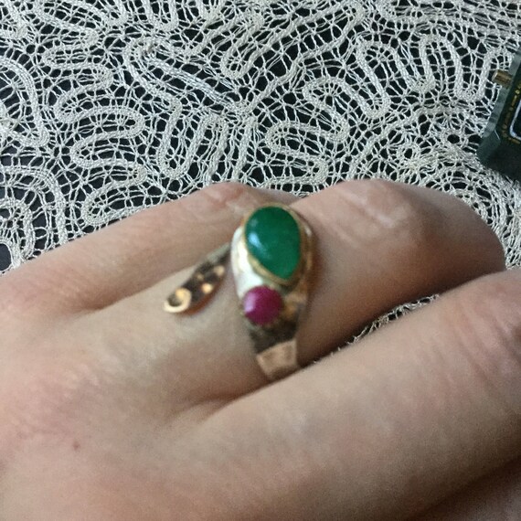 SNAKE Genuine EMERALD RUBY Sterling Ring- Natural… - image 4