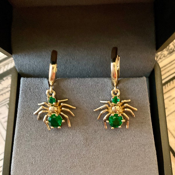 ANIMAL BRIOLETTE GOLD Plated Green Crystal Vintage Earrings- Original vintage Design - Haute couture Jewel - from France