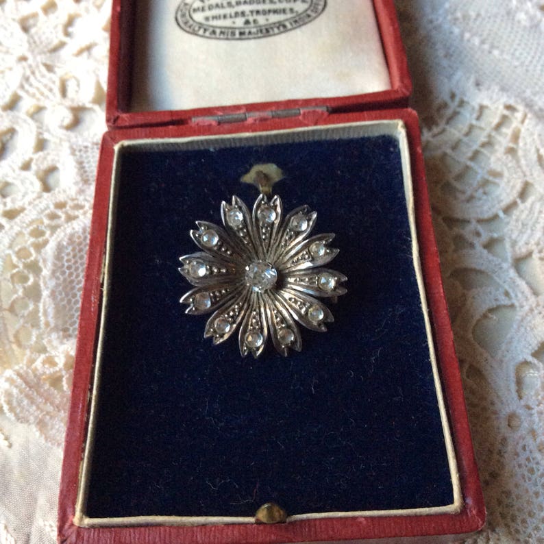 Nice antique jewelry Rose gold White stone ANTIQUE XIX STERLING Gold Brooch Authentic Antique brooch Silver from France