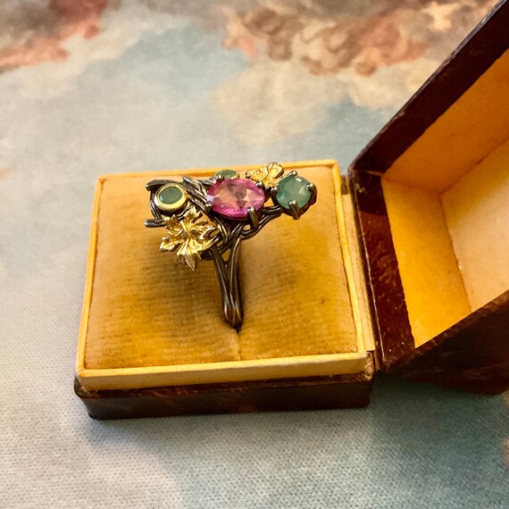 RUBY EMERALD GOLD & Sterling Ring- Uniqie Designe… - image 5