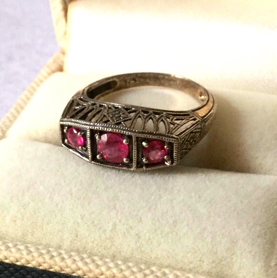 Victorian TRILOGY GENUINE RUBY Carved Sterling Ri… - image 3