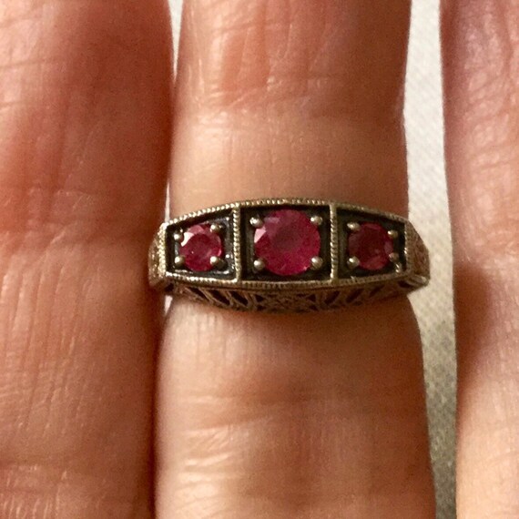 Victorian TRILOGY GENUINE RUBY Carved Sterling Ri… - image 6