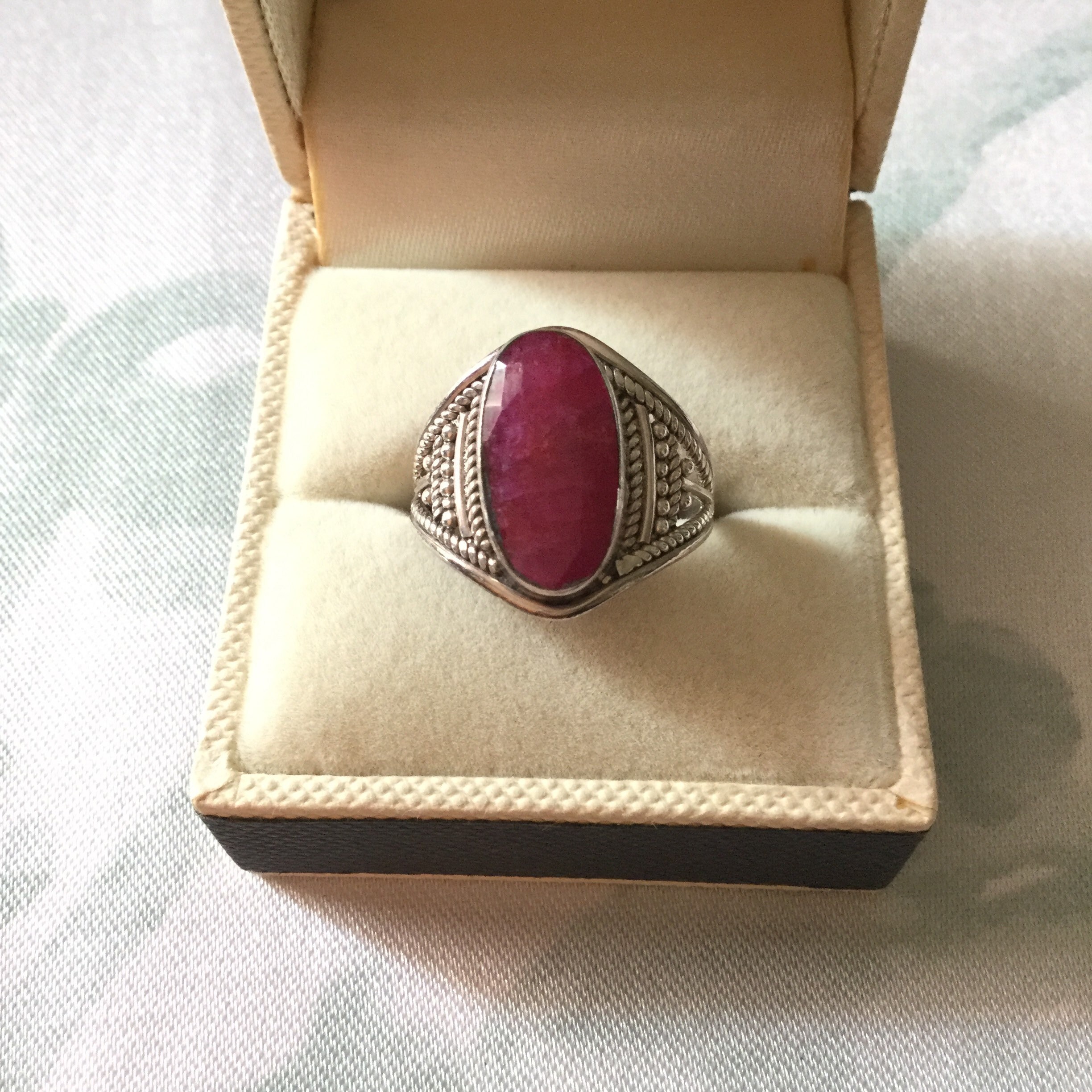 Stunning RUBY MARQUISE Carved Design Sterling Vintage Ring | Etsy