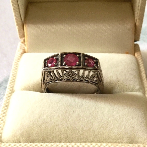 Victorian TRILOGY GENUINE RUBY Carved Sterling Ri… - image 1
