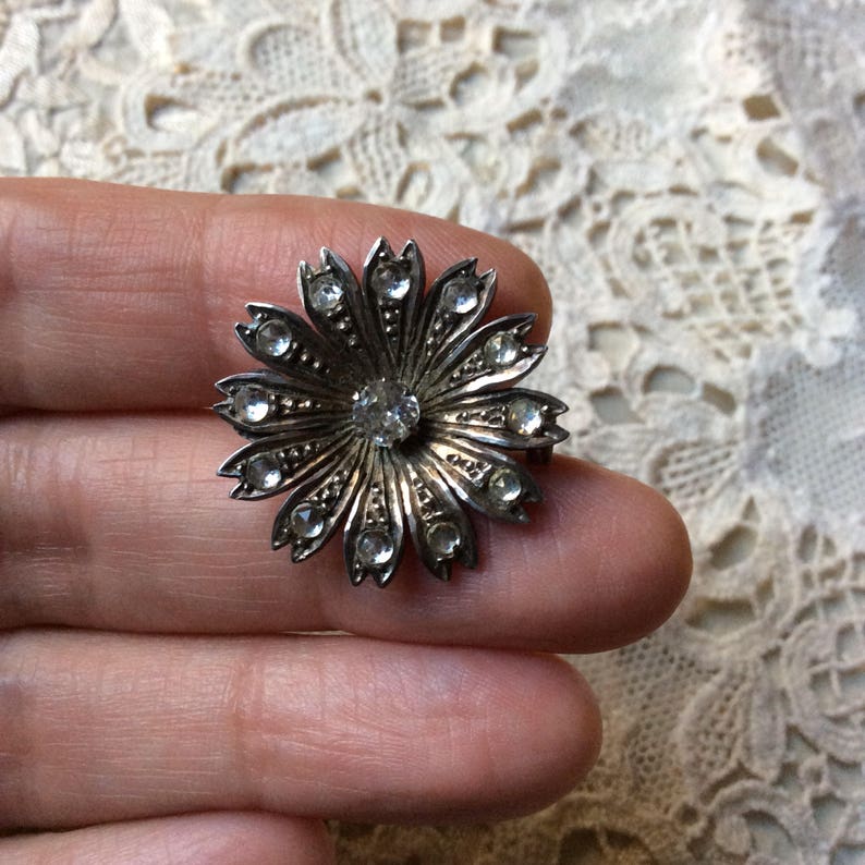 Nice antique jewelry Rose gold White stone ANTIQUE XIX STERLING Gold Brooch Authentic Antique brooch Silver from France