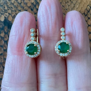 Vintage EMERALD  GOLD Plated Earrings- Beautiful Green Stone - Elegant Vintage design- Luxury Earrings from France