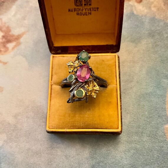 RUBY EMERALD GOLD & Sterling Ring- Uniqie Designe… - image 10