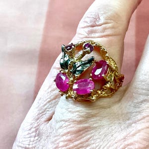 Exceptionnel RUBY GARNET Rose GOLD / Sterling Ring- Beautiful Unique Vintage  Luxury Design- Genuine Ruby- from France