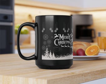 Merry Christmas Black Coffee Mug (15oz)