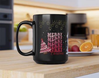 Merry Christmas Black Mug – Holiday Coffee Lover Gift (15oz)