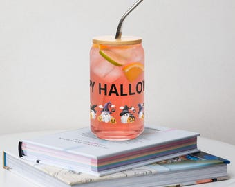 Ghost Design Can-Shaped Glass, Halloween Cup (16 oz)