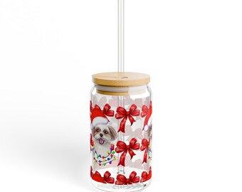 Christmas Shih Tzu Sipper Glass, Holiday Dog Lover Gift (16oz)