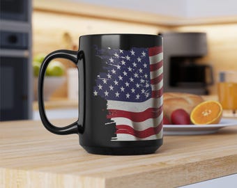 American Flag Black Ceramic Mug: Coffee Cup
