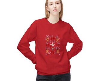 Unisex Christmas Fleece Sweatshirt – Santa, Reindeer, and Bows