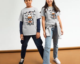 Youth classic tee with Trick and Treat Cat Design