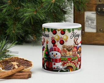 Christmas Glossy Ceramic Mug, Holiday Winter Design (15 oz)