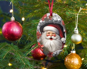 Hinoki Wood Christmas Ornament, Double-Sided Santa Claus Decoration