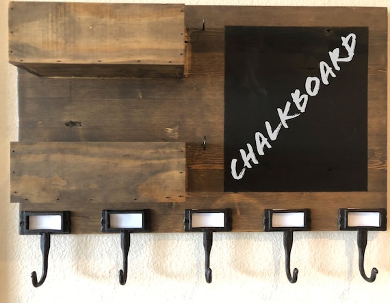 Wall Mounted Entryway Organizer Rustic Farmhouse Chalkboard Etsy