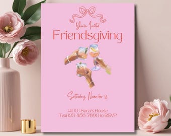 Friendsgiving Digital Invitation, Pink Cocktails, Template
