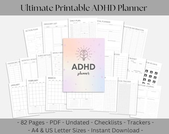 Printable ADHD Planner: Adult Organizer, Self-Care Journal (PDF Download)